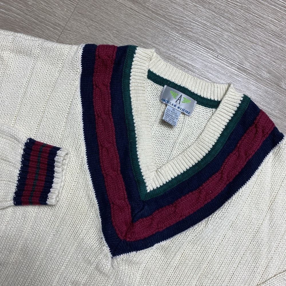 Vintage Knit Cricket Sweater Mens XL Ivory Ivy League Tennis Preppy Quiet Luxury
